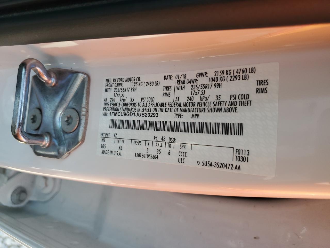 2018 Ford Escape Se VIN: 1FMCU9GD1JUB23293 Lot: 65279045