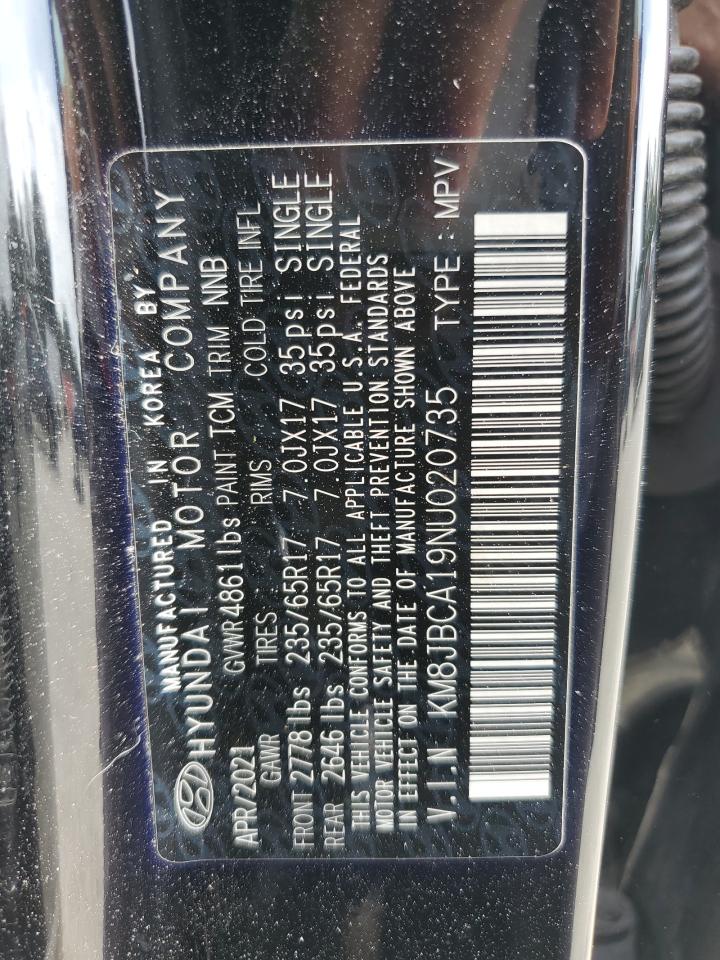 2022 Hyundai Tucson Blue VIN: KM8JBCA19NU020735 Lot: 63148455
