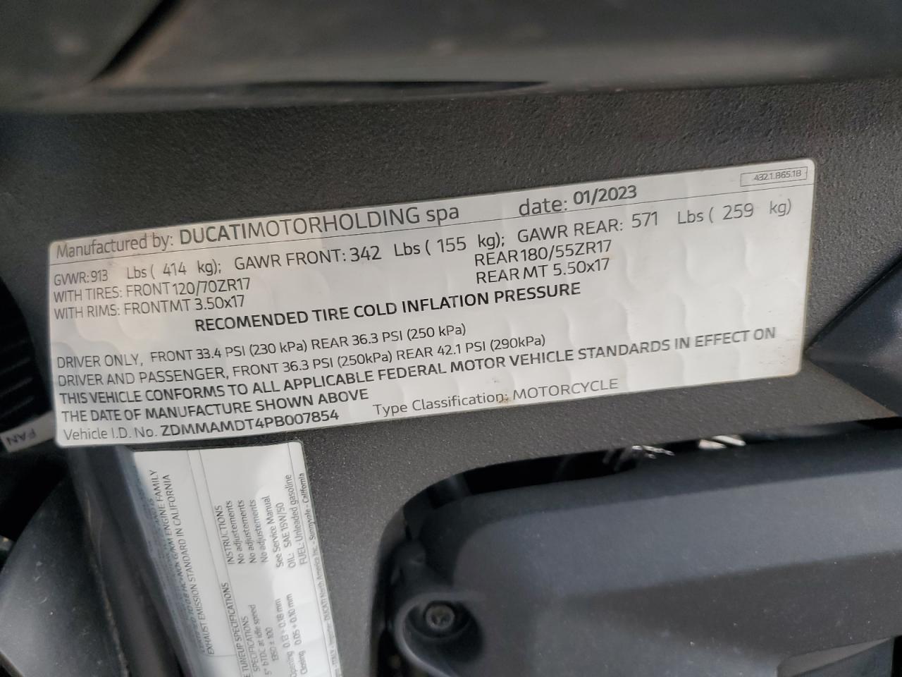 2023 Ducati Monster VIN: ZDMMAMDT4PB007854 Lot: 64513335