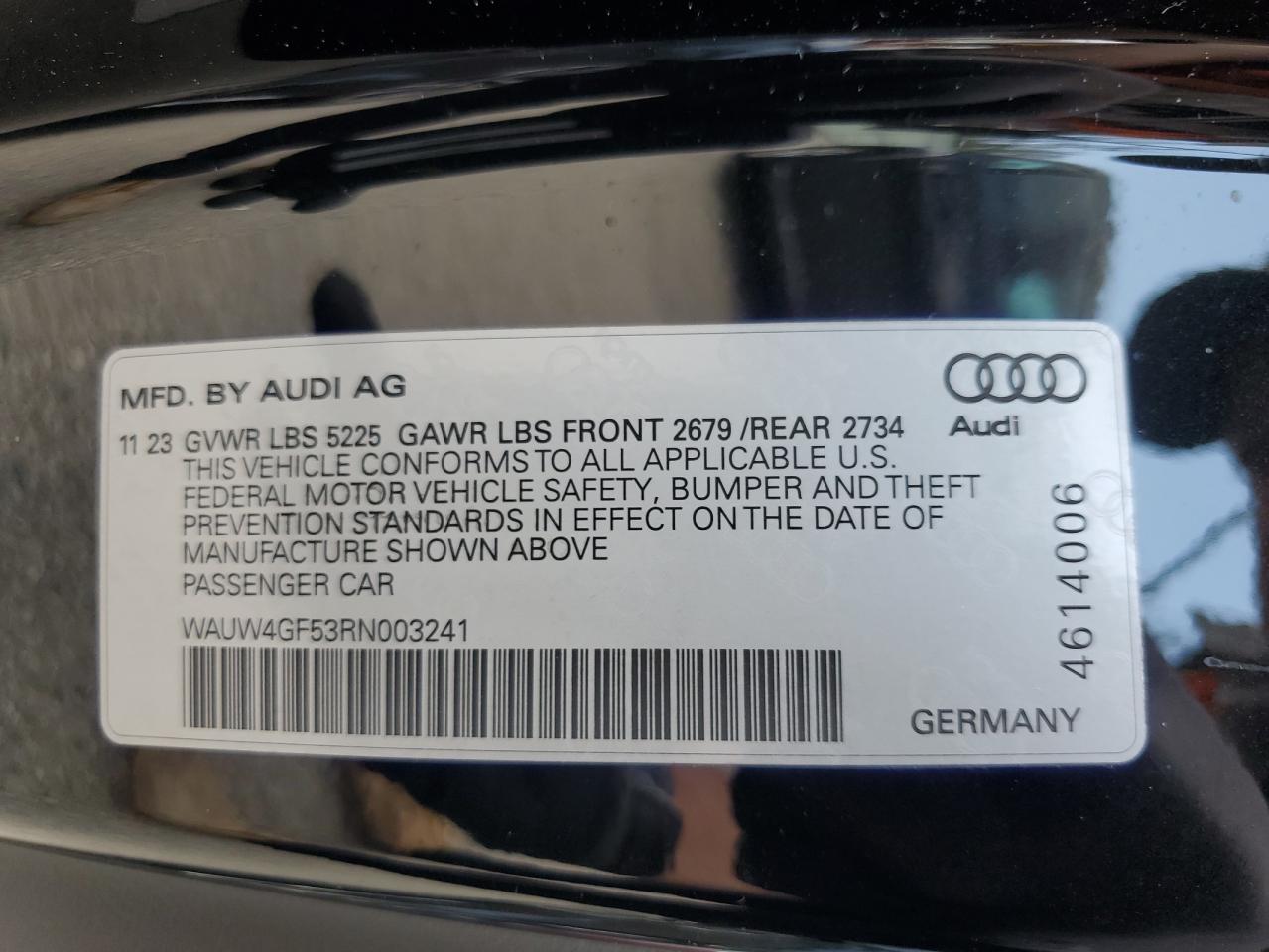 2024 Audi S5 Premium Plus VIN: WAUW4GF53RN003241 Lot: 63316125