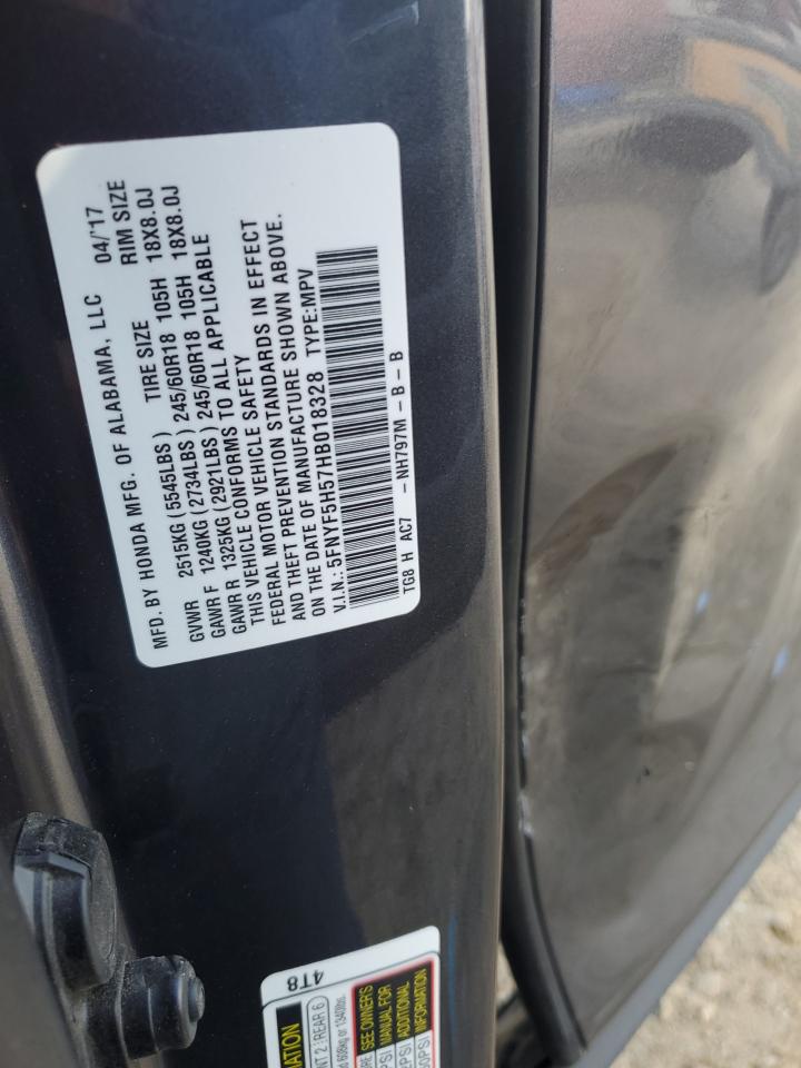 2017 Honda Pilot Exl VIN: 5FNYF5H57HB018328 Lot: 63241145