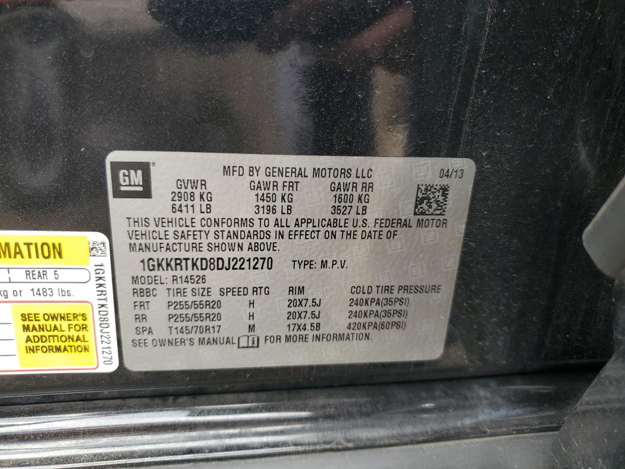 2013 GMC Acadia Denali VIN: 1GKKRTKD8DJ221270 Lot: 65436665