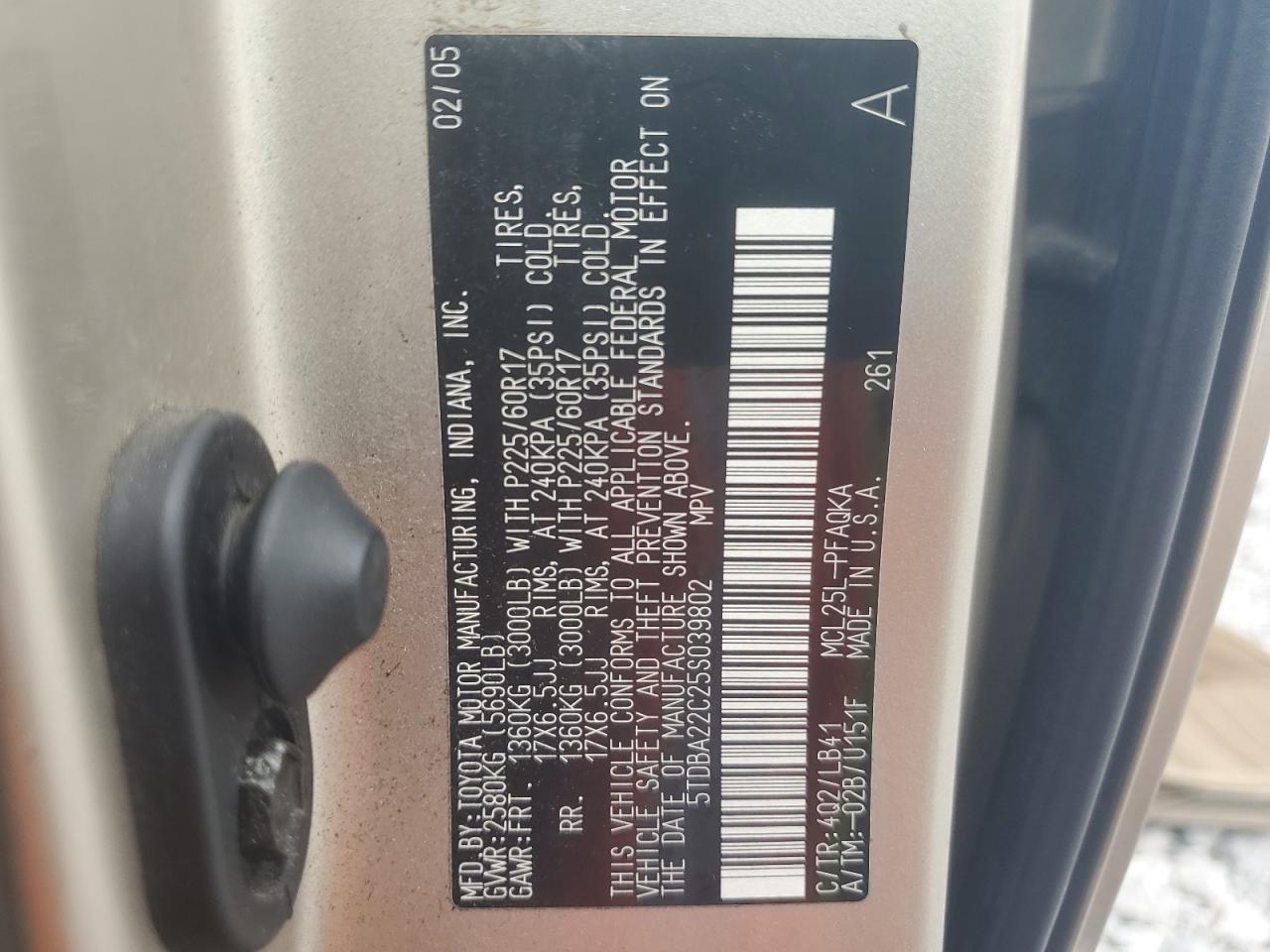 2005 Toyota Sienna Xle VIN: 5TDBA22C25S039802 Lot: 64820465