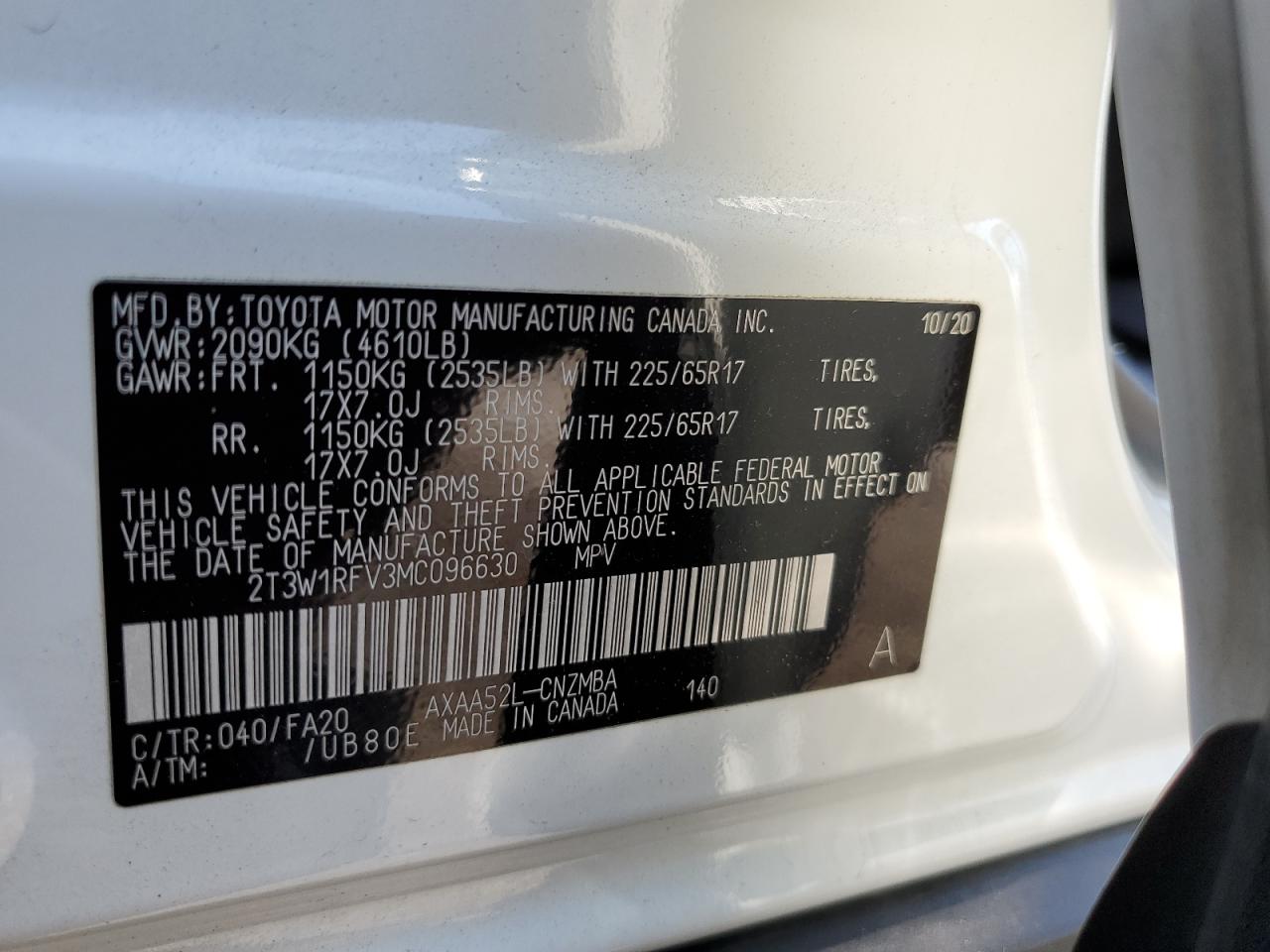 2021 Toyota Rav4 Xle VIN: 2T3W1RFV3MC096630 Lot: 64459795
