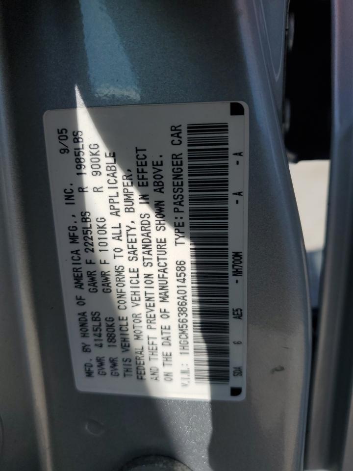 2006 Honda Accord Se VIN: 1HGCM56386A014586 Lot: 65983595