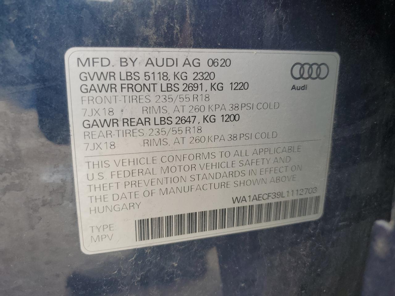 2020 Audi Q3 Premium VIN: WA1AECF39L1112703 Lot: 65821945