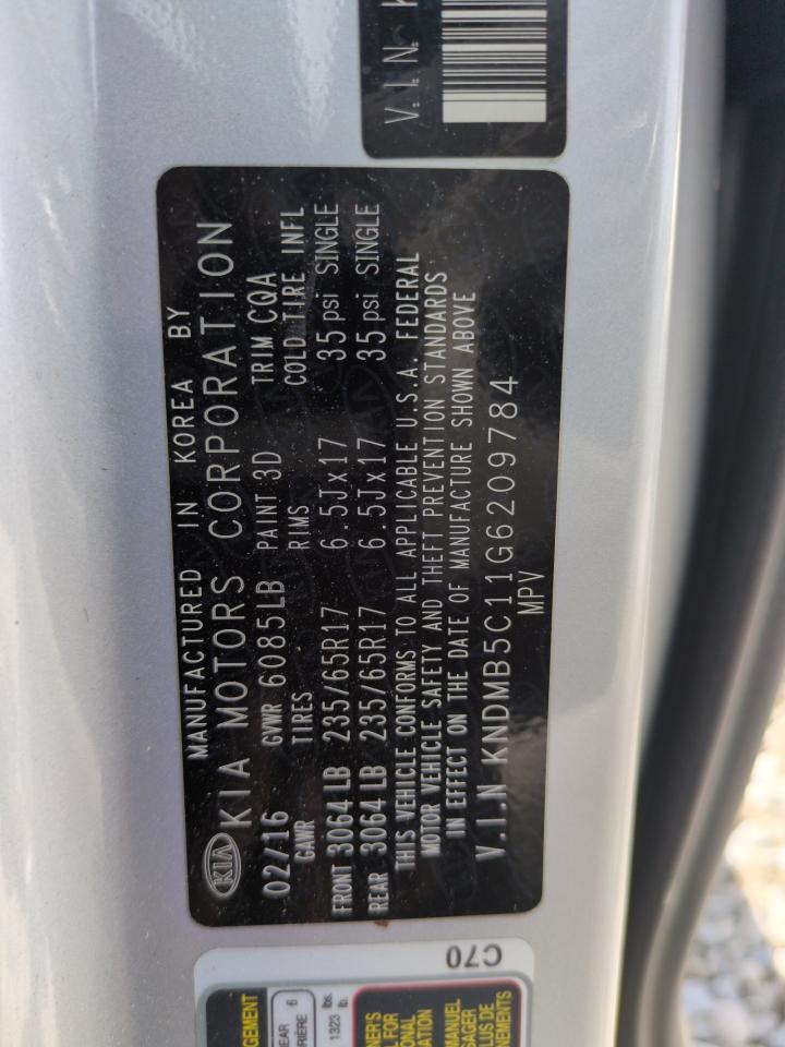 2016 Kia Sedona Lx VIN: KNDMB5C11G6209784 Lot: 62774045