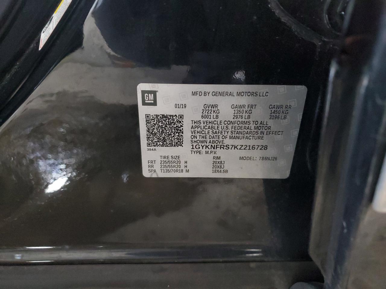2019 Cadillac Xt5 Premium Luxury VIN: 1GYKNFRS7KZ216728 Lot: 63140475