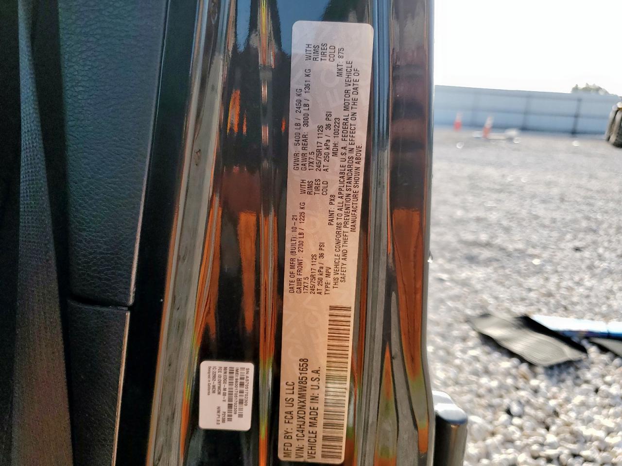 2021 Jeep Wrangler Unlimited Sport VIN: 1C4HJXDNXMW851658 Lot: 64176895