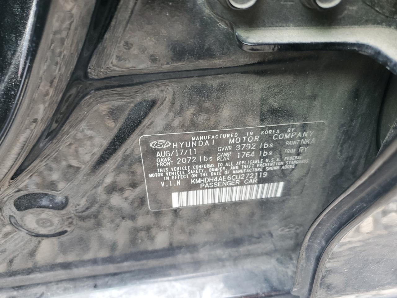 2012 Hyundai Elantra Gls VIN: KMHDH4AE6CU272119 Lot: 63117775