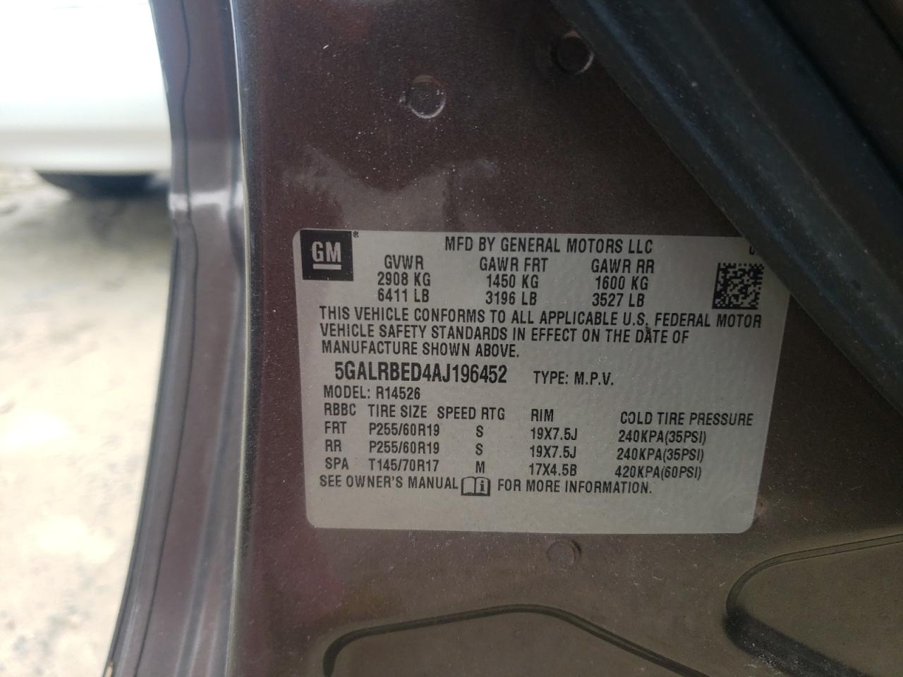 2010 Buick Enclave Cxl VIN: 5GALRBED4AJ196452 Lot: 63801375