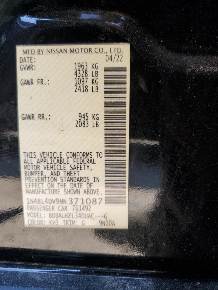 2022 Nissan Altima Sv VIN: 1N4BL4DV9NN371087 Lot: 65239395