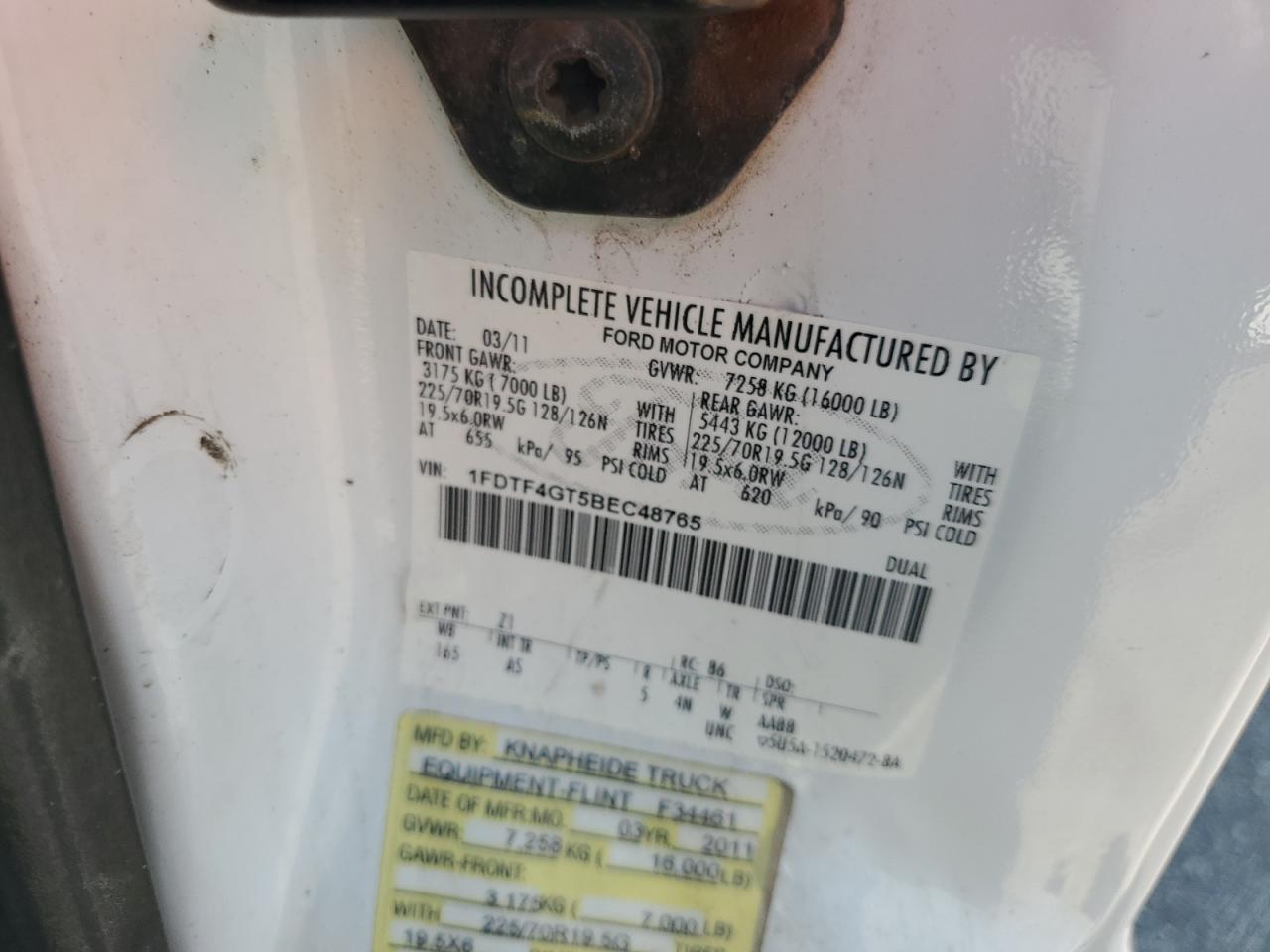 2011 Ford F450 Super Duty VIN: 1FDTF4GT5BEC48765 Lot: 63269875