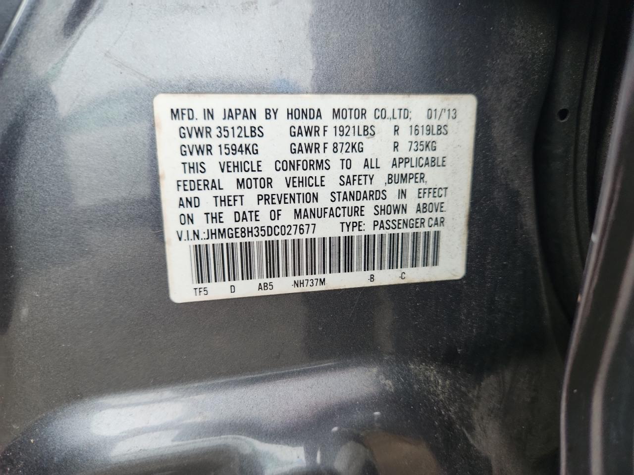 2013 Honda Fit VIN: JHMGE8H35DC027677 Lot: 64938385