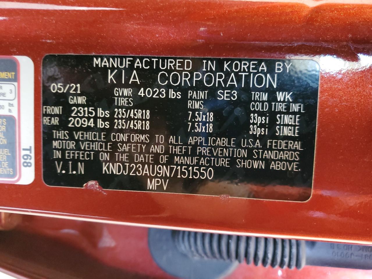 2022 Kia Soul Lx VIN: KNDJ23AU9N7151550 Lot: 63668595