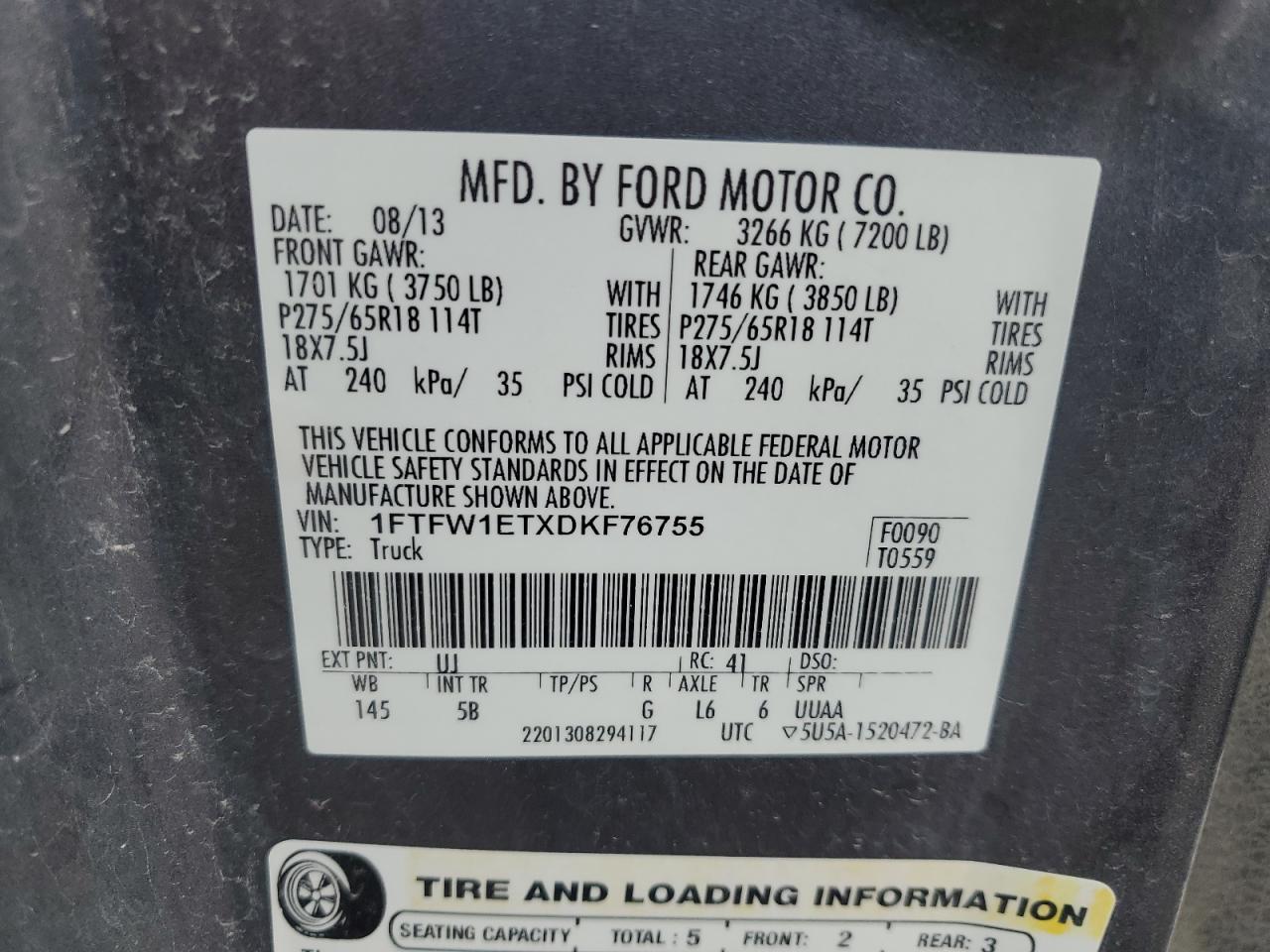 1FTFW1ETXDKF76755 2013 Ford F150 Supercrew