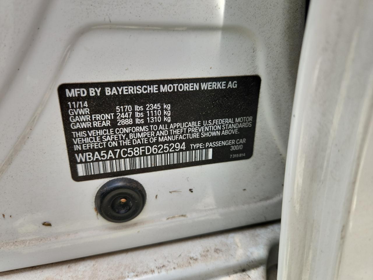 2015 BMW 528 Xi VIN: WBA5A7C58FD625294 Lot: 65240385