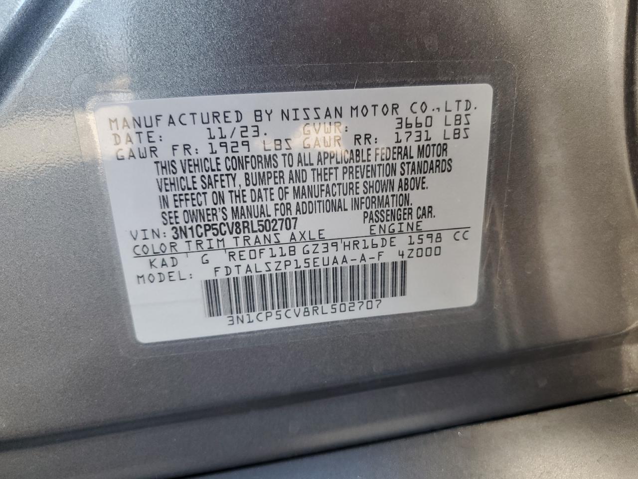 2024 Nissan Kicks Sv VIN: 3N1CP5CV8RL502707 Lot: 64465555