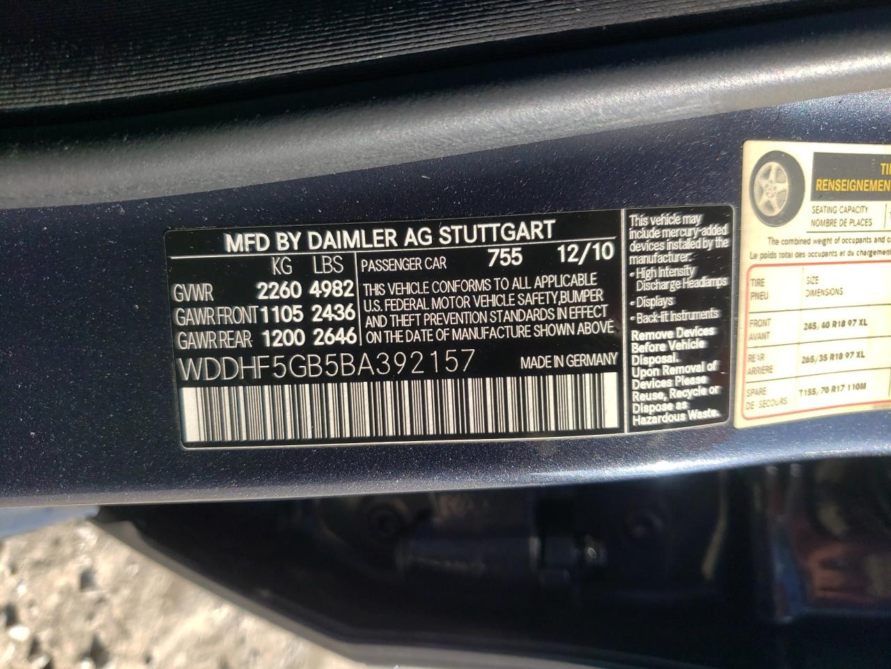 wddhf5gb5ba392157 WDDHF5GB5BA392157 2011 Mercedes-Benz E 350