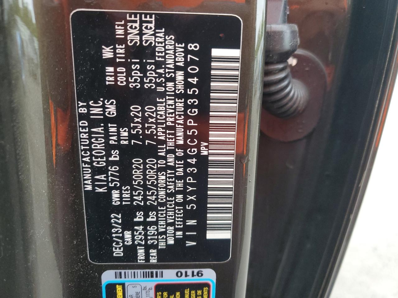 2023 Kia Telluride Ex VIN: 5XYP34GC5PG354078 Lot: 63137485