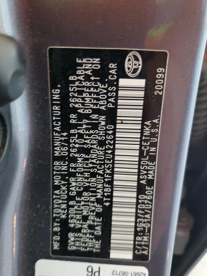 2014 Toyota Camry L VIN: 4T1BF1FK5EU422640 Lot: 63562885