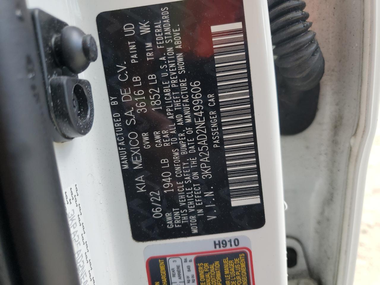 2022 Kia Rio S VIN: 3KPA25AD2NE499606 Lot: 63438225