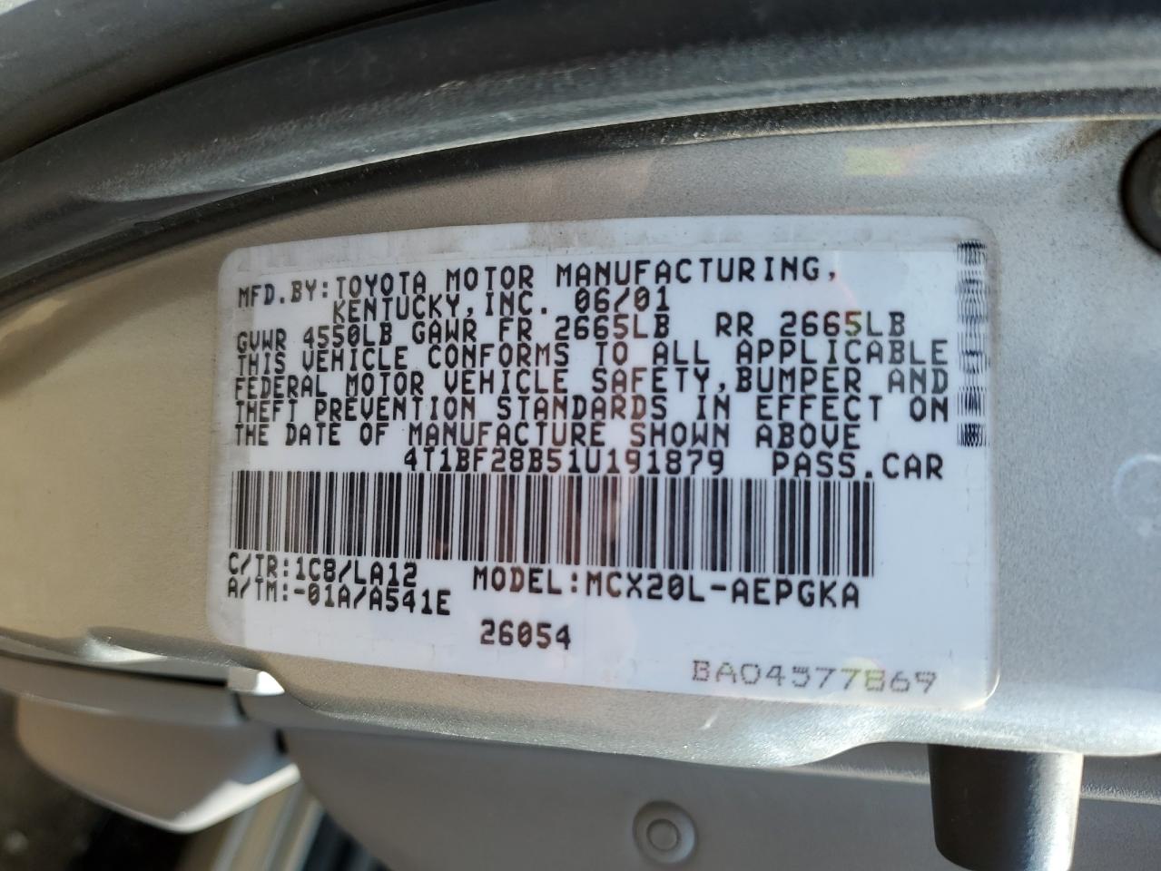 2001 Toyota Avalon Xl VIN: 4T1BF28B51U191879 Lot: 64324955