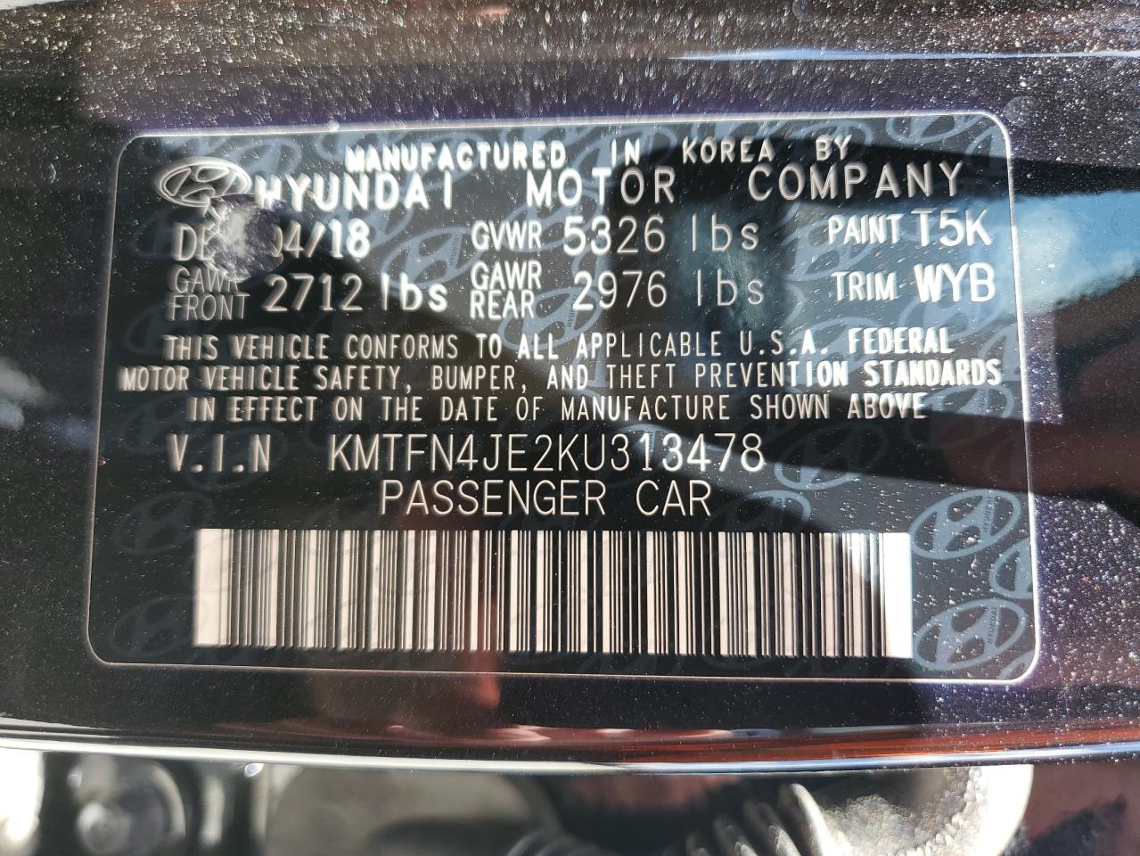 2019 Genesis G80 Base VIN: KMTFN4JE2KU313478 Lot: 63814395