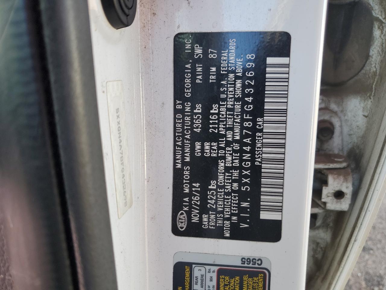 5xxgn4a78fg432698 5XXGN4A78FG432698 2015 Kia Optima Ex