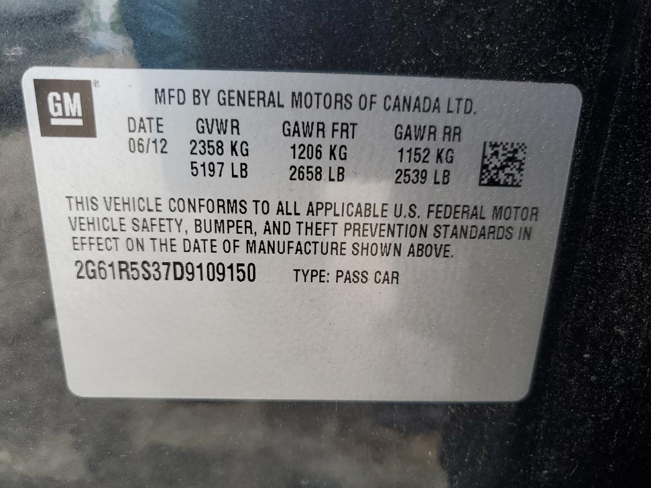 2013 Cadillac Xts Luxury Collection VIN: 2G61R5S37D9109150 Lot: 64238185