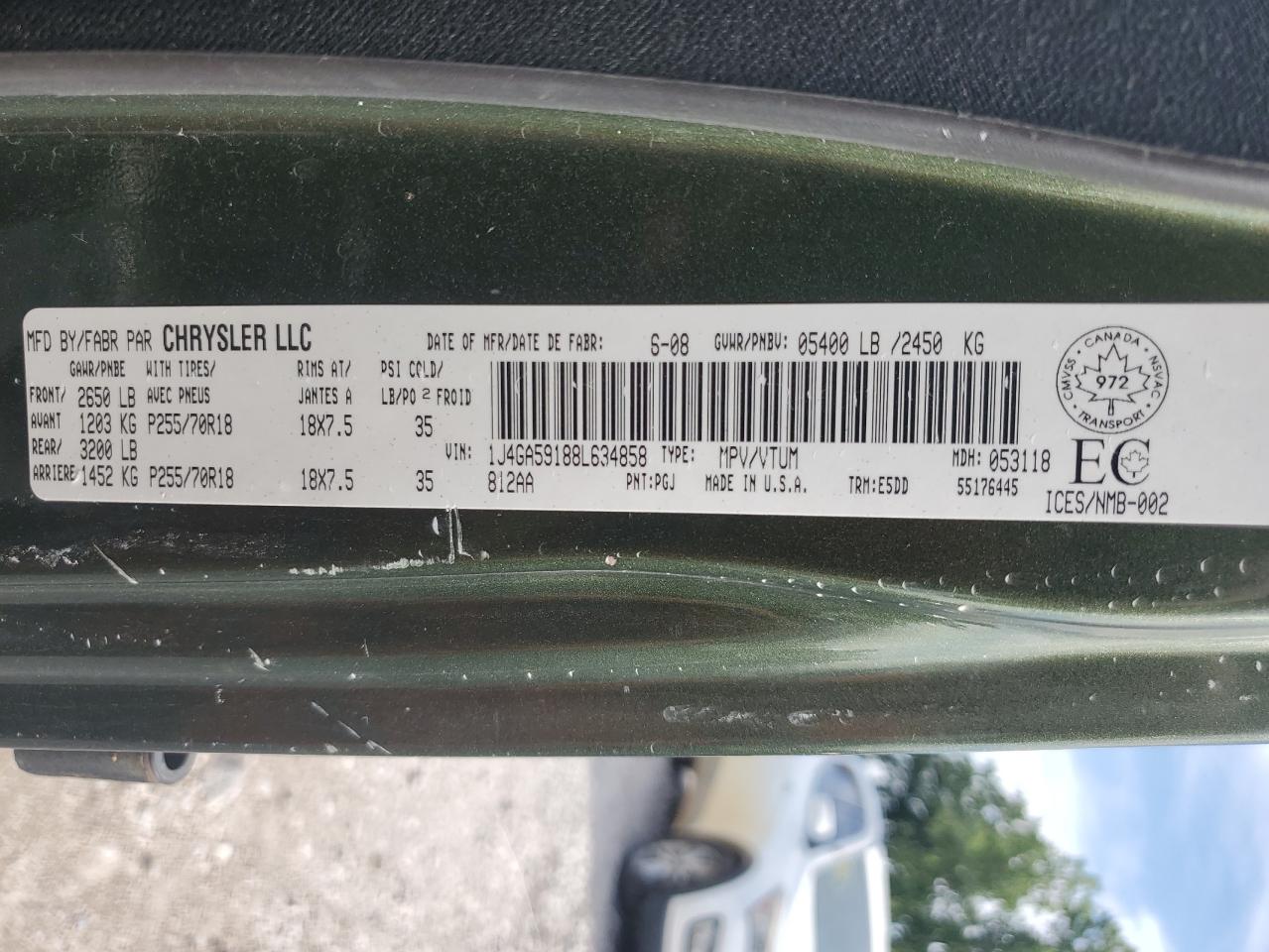 2008 Jeep Wrangler Unlimited Sahara VIN: 1J4GA59188L634858 Lot: 63989065