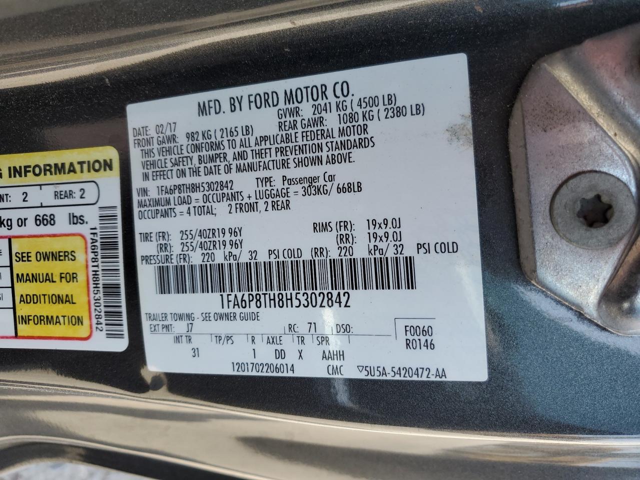1FA6P8TH8H5302842 FORD ALL Models 2017