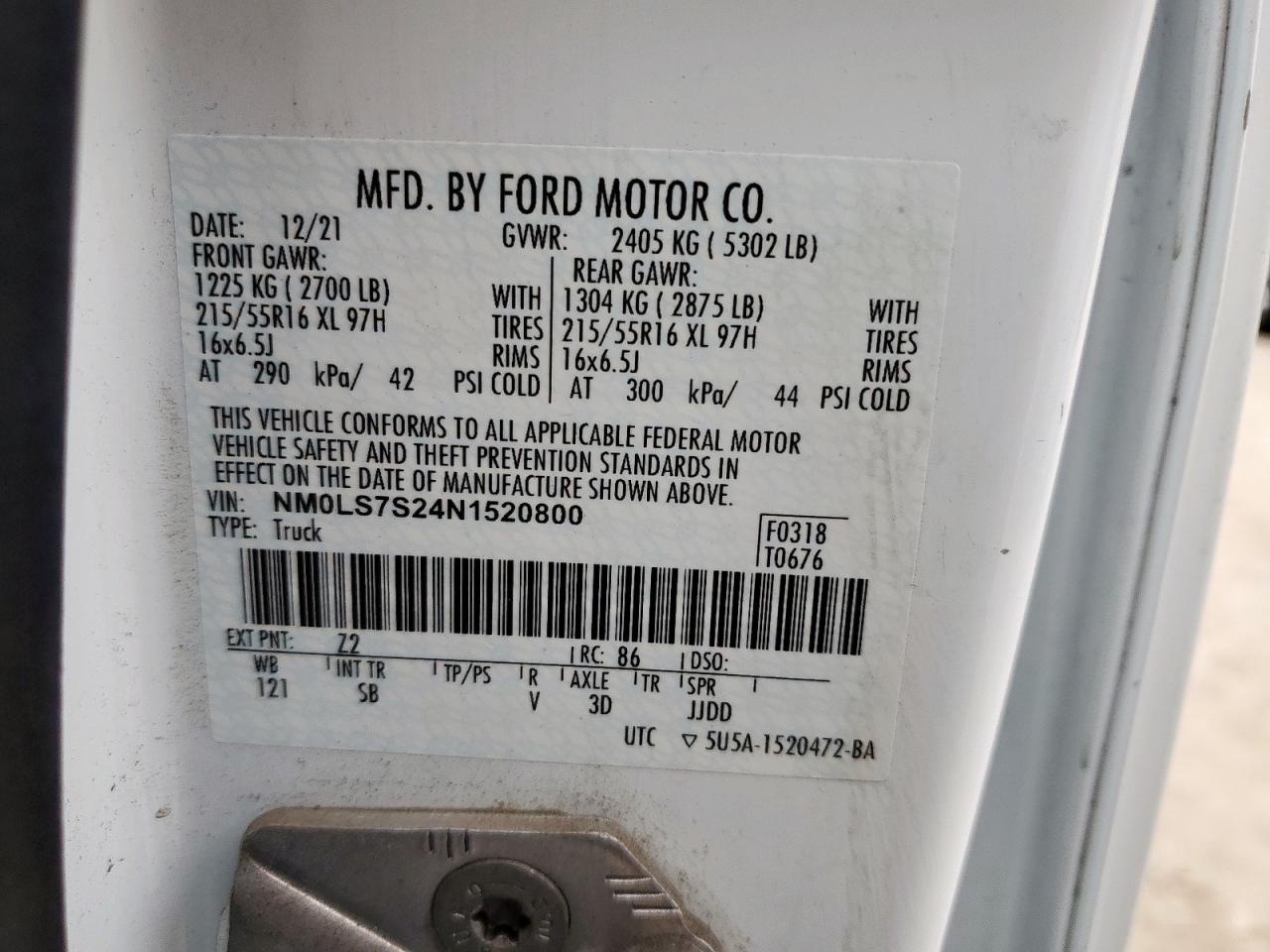 2022 Ford Transit Connect Xl VIN: NM0LS7S24N1520800 Lot: 63073255