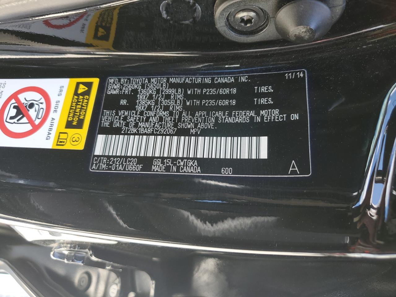 2015 Lexus Rx 350 Base VIN: 2T2BK1BA8FC292067 Lot: 65271755