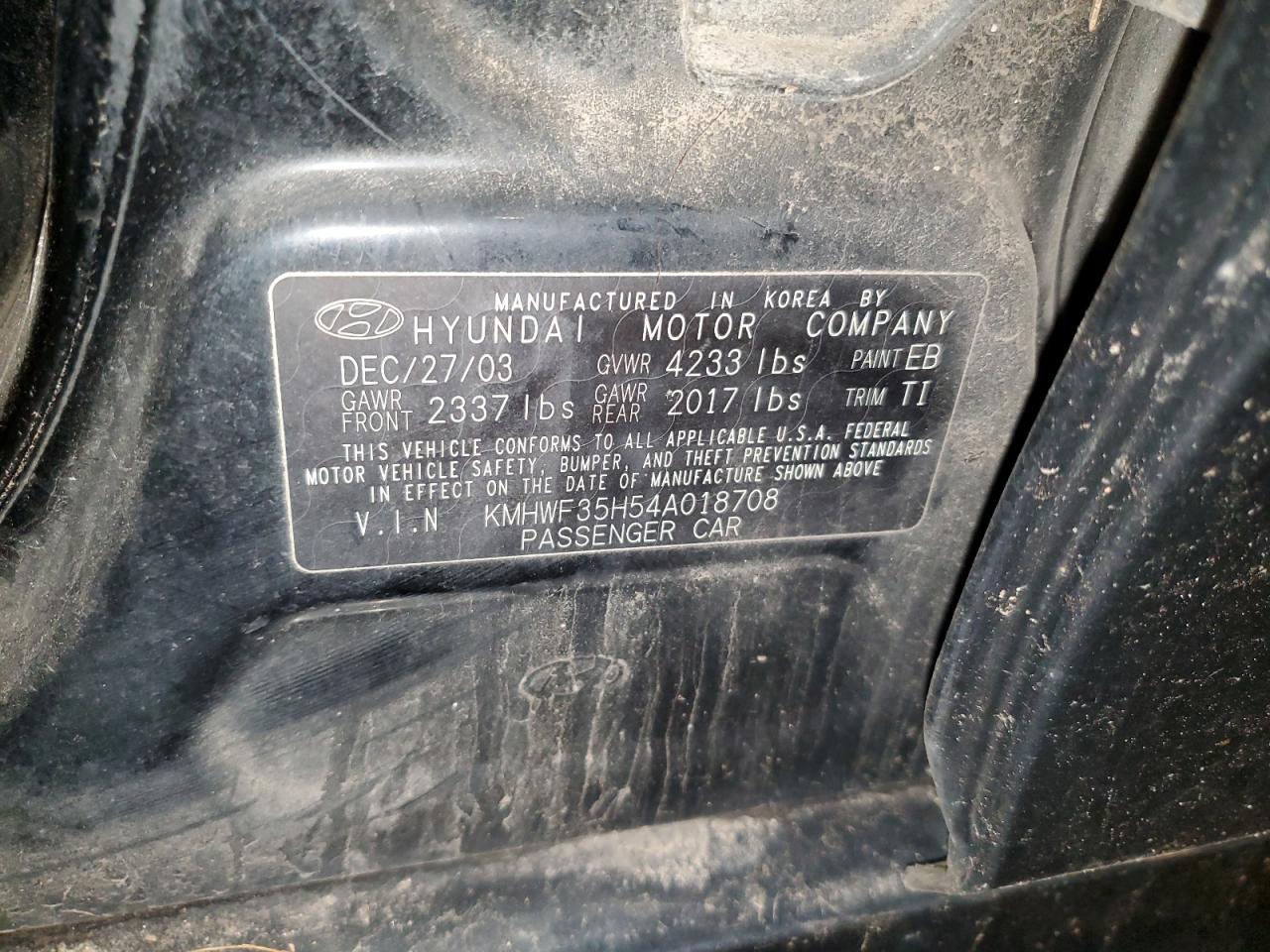 2004 Hyundai Sonata Gls VIN: KMHWF35H54A018708 Lot: 63505765