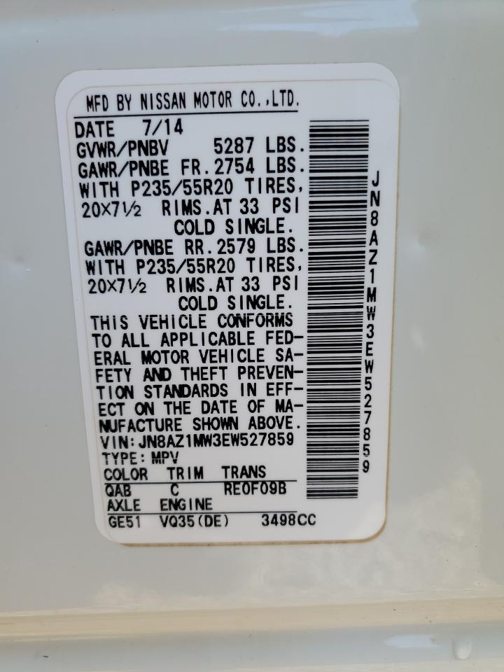 2014 Nissan Murano S VIN: JN8AZ1MW3EW527859 Lot: 65033985