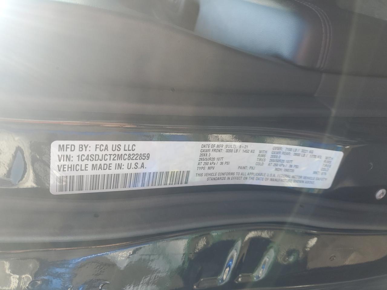 2021 Dodge Durango R/T VIN: 1C4SDJCT2MC822859 Lot: 62923875