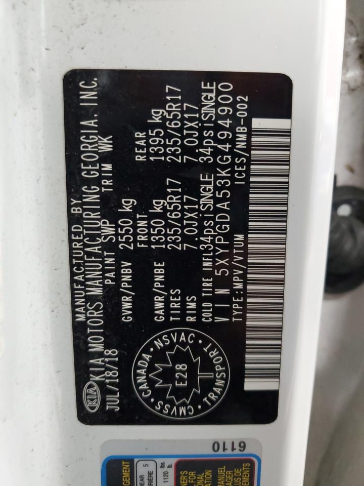 2019 Kia Sorento Lx VIN: 5XYPGDA53KG494900 Lot: 64974485