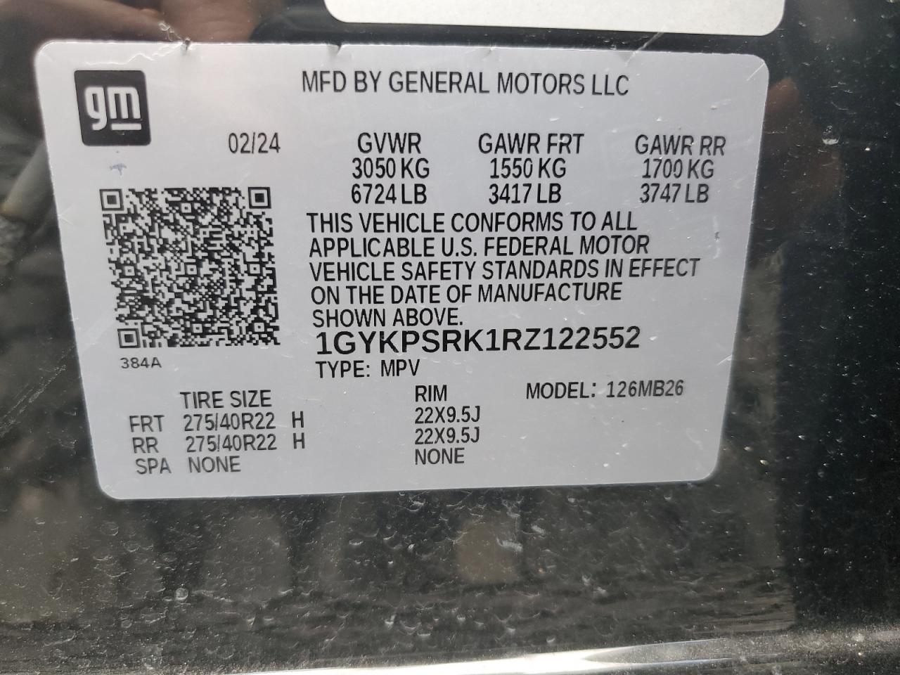 2024 Cadillac Lyriq Luxury VIN: 1GYKPSRK1RZ122552 Lot: 63737395
