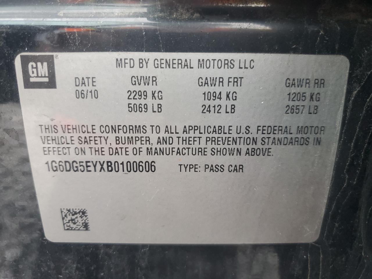2011 Cadillac Cts Luxury Collection VIN: 1G6DG5EYXB0100606 Lot: 64692155