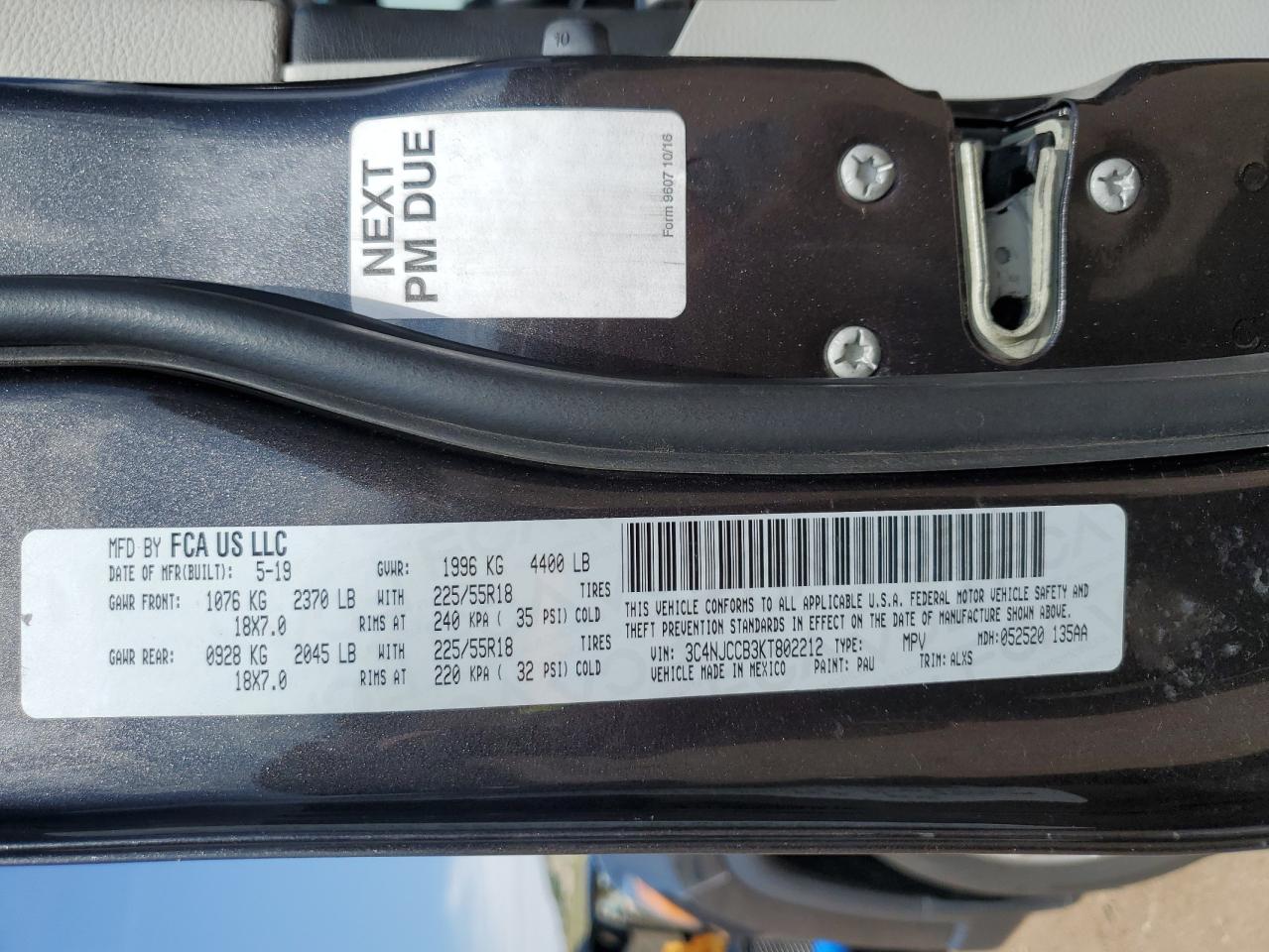 2019 Jeep Compass Limited VIN: 3C4NJCCB3KT802212 Lot: 65730975