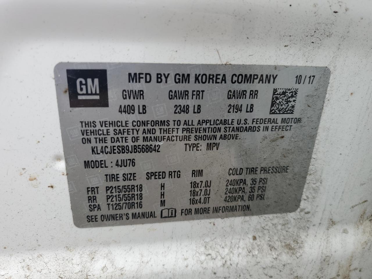 2018 Buick Encore Preferred VIN: KL4CJESB9JB568642 Lot: 64295945
