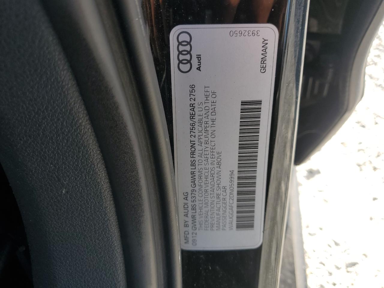 2013 Audi A6 Premium Plus VIN: WAUGGAFC2DN059994 Lot: 64321275
