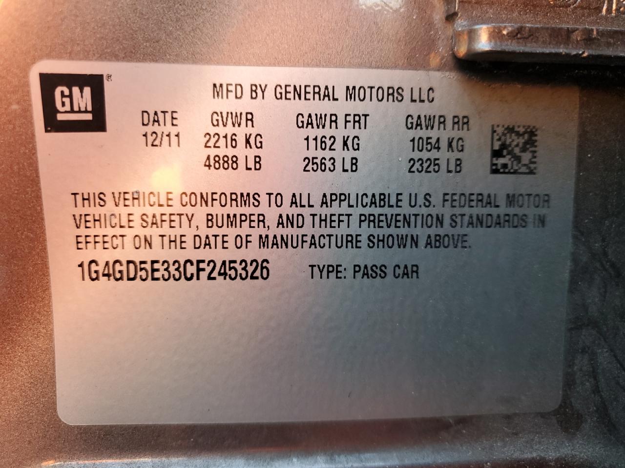 2012 Buick Lacrosse Premium VIN: 1G4GD5E33CF245326 Lot: 64464575