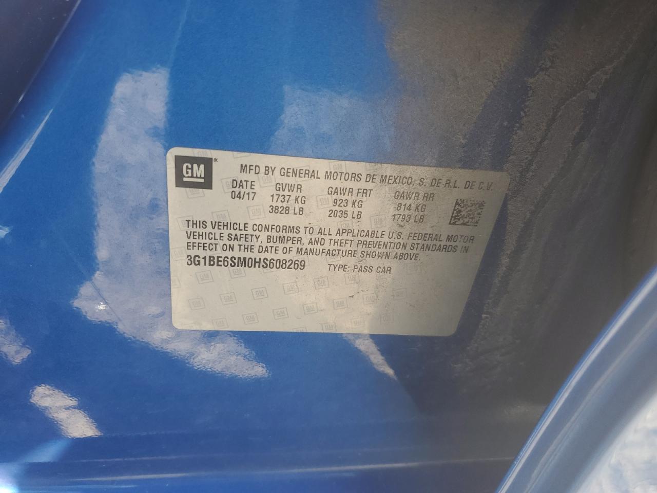 3G1BE6SM0HS608269 CHEVROLET CRUZE 2017