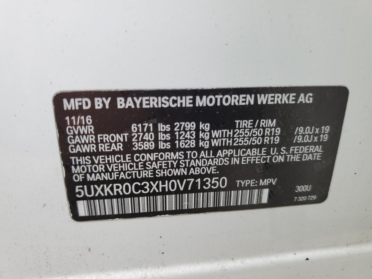 2017 BMW X5 xDrive35I VIN: 5UXKR0C3XH0V71350 Lot: 64590315