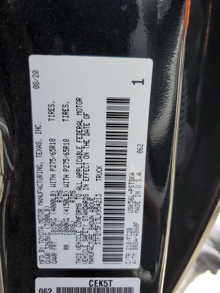 2020 Toyota Tundra Crewmax Sr5 VIN: 5TFDY5F13LX954213 Lot: 65200365