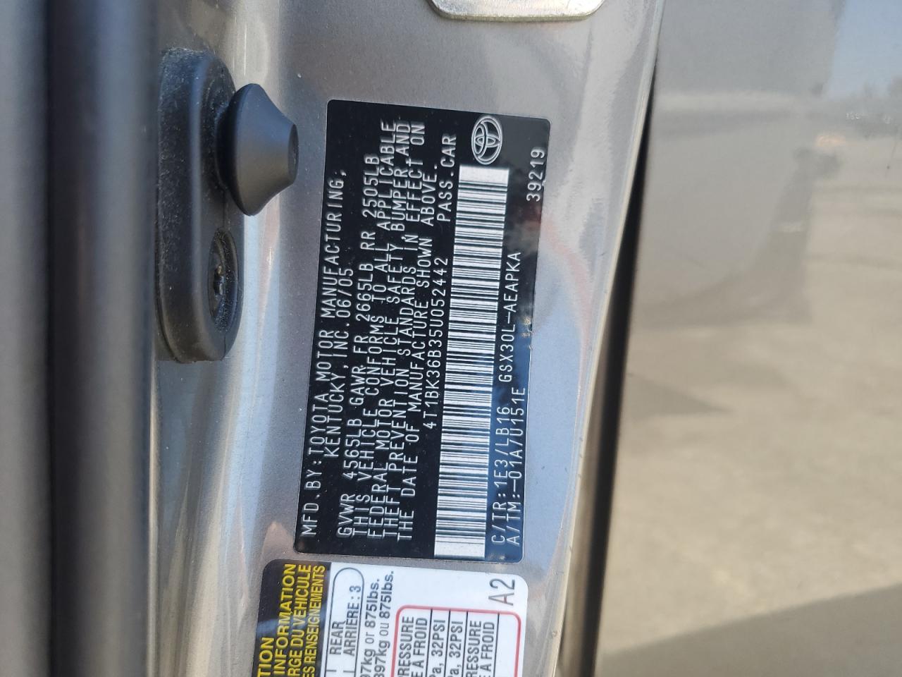2005 Toyota Avalon Xl VIN: 4T1BK36B35U052442 Lot: 65134335