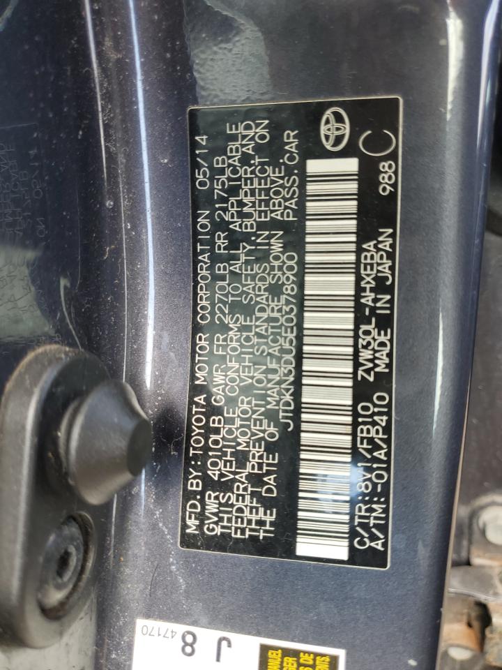 2014 Toyota Prius VIN: JTDKN3DU5E0378900 Lot: 65434575