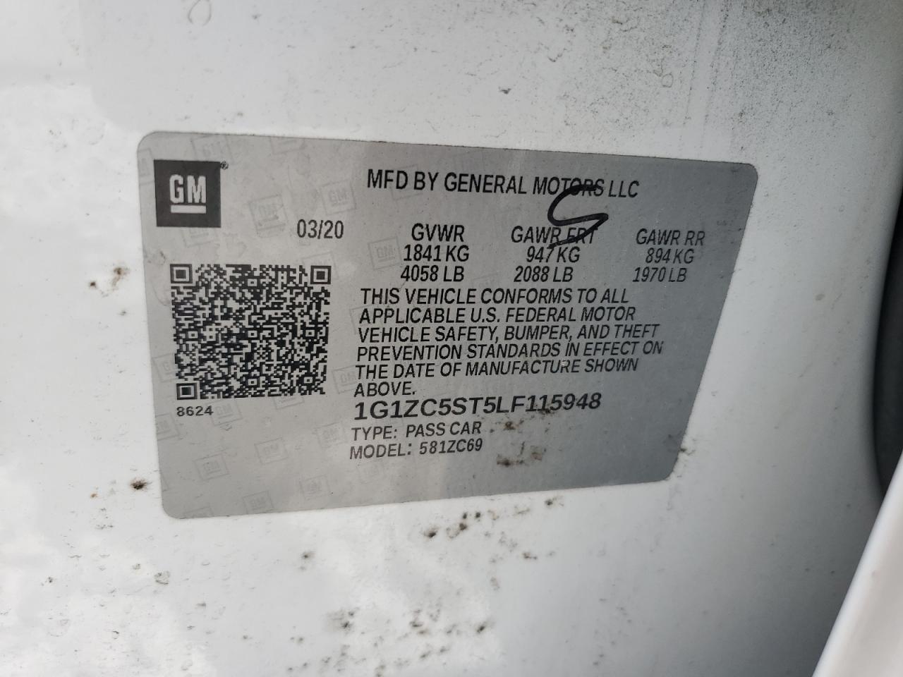 2020 Chevrolet Malibu Ls VIN: 1G1ZC5ST5LF115948 Lot: 65068205